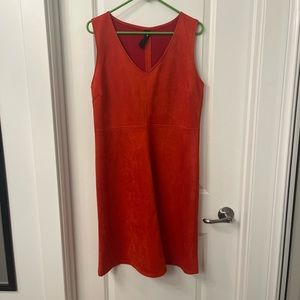 V neck mock leather orange dress